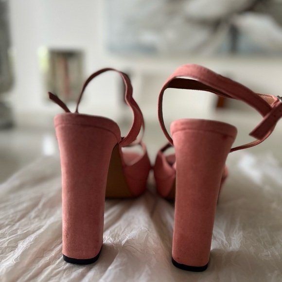 H&M  ankle strap  platform pumps ( platform sandals ) in brushed salmon pink - Picture 6 of 7